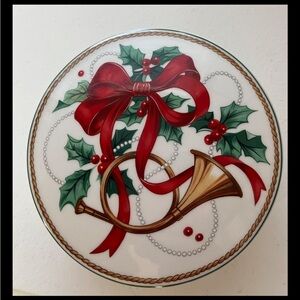 Vintage Mikasa Jubilation Candy Dish With Lid Trinket Dish Christmas Horn
